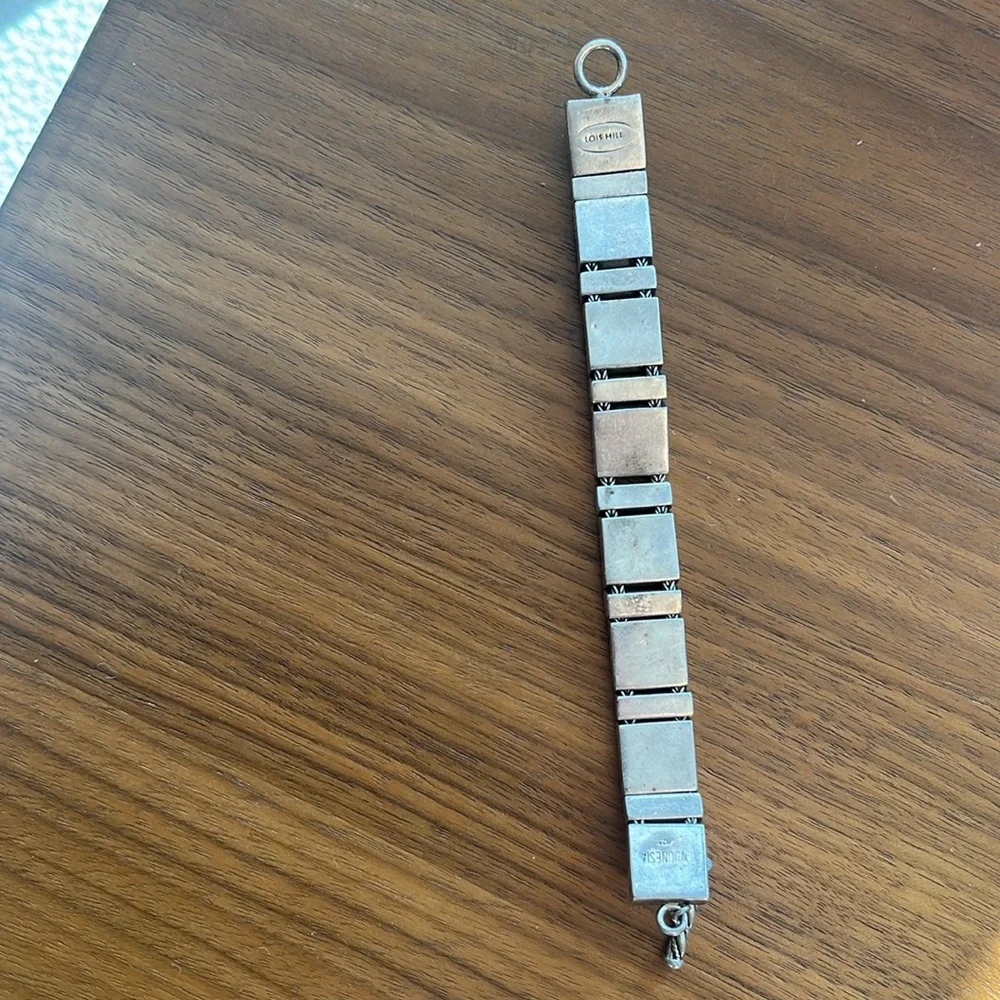 Lois Hill Vintage Granulation Filigree Toggle Sterling Silver Bangle Bracelet - Picture 4 of 8